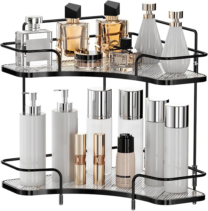 Seoneiro 2 Tier Corner Bathroom Counter Organizer, Cosmetic Skincare Organizer by Seoneiro
