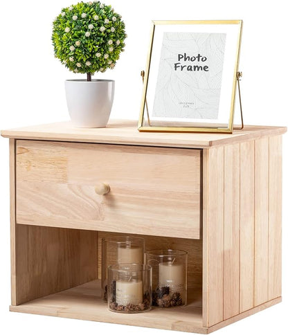 VINGLI Unfinished Natural Solid Wood Floating Nightstand by VINGLI