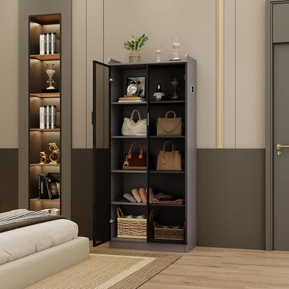 65" Tall Display Cabinet with Doors, Lighted Bookcase with Lights/Human Sensor - Image 8