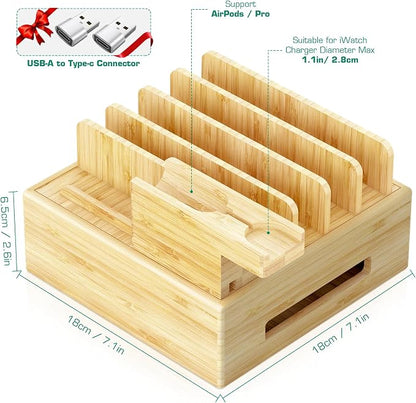 Darfoo Bamboo Charging Station for Multiple Devices - Image 2