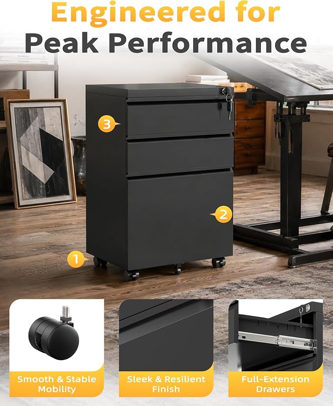 3 Drawer Mobile File Cabinet - Image 4