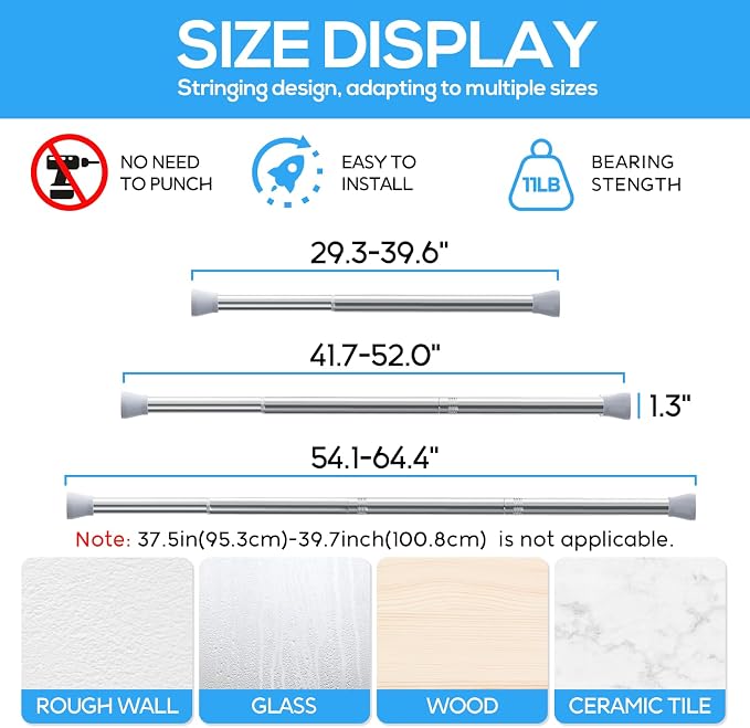 Tension Curtain Rod silver 1PCS Tension Rods - Image 4