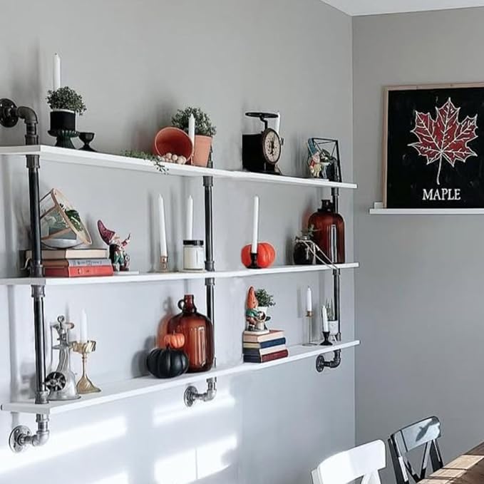 HDDFER Industrial Pipe Shelving Rustic White Pipe Wall Shelves Industrial - Image 3