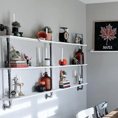 HDDFER Industrial Pipe Shelving Rustic White Pipe Wall Shelves Industrial - Image 3