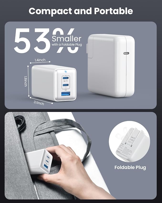 150W USB C Charger Block, GaN III Compact Foldable Wall Charger 3 Port Fast - Image 6