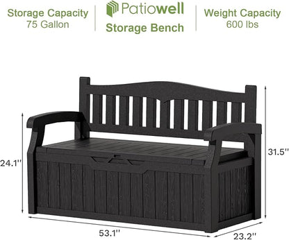 Patiowell 75 Gallon Plastic Storage Bench, Water-Resistant Deck Box - Image 3