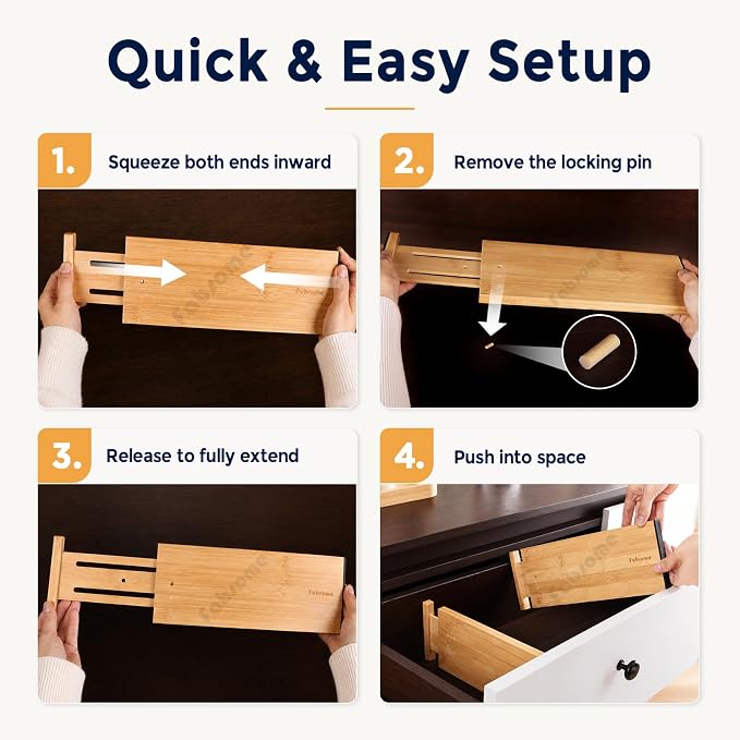 Fabsome Drawer Divider 6 Pack, Bamboo Kitchen Dividers Organizers Adjustable - Image 7