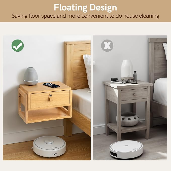 Afuly Floating Nightstand with LED Light Strips, Modern Night Stand with Drawer - Image 6