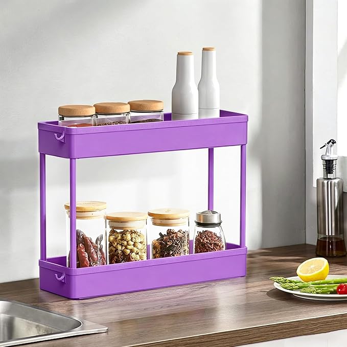 SPACELEAD 2-piece Set Slim Storage Cart 3 Tier, Bathroom Organizer Rolling - Image 4