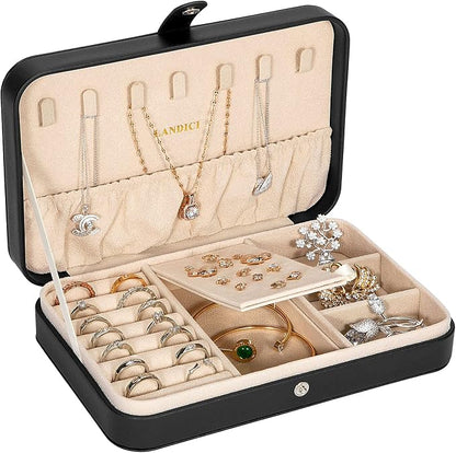 LANDICI Small Jewelry Box for Women Girls, PU Leather Travel Jewelry Case by LANDICI