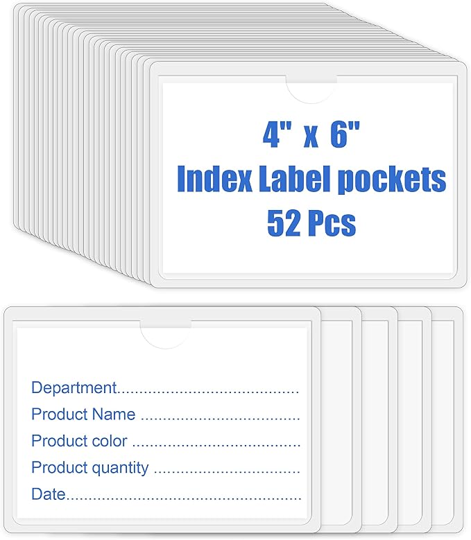 52 Pcs Clear Index Card Holder Self-Adhesive 4"X6" Top Open Label Holder | by Unknown