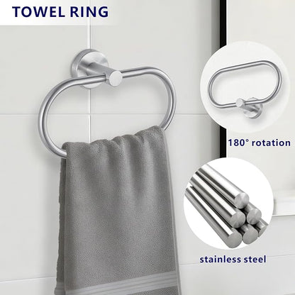 Bathroom Hardware Set Includes Towel Ring, Toilet Paper Holder and 2 Towel Hooks - Image 3