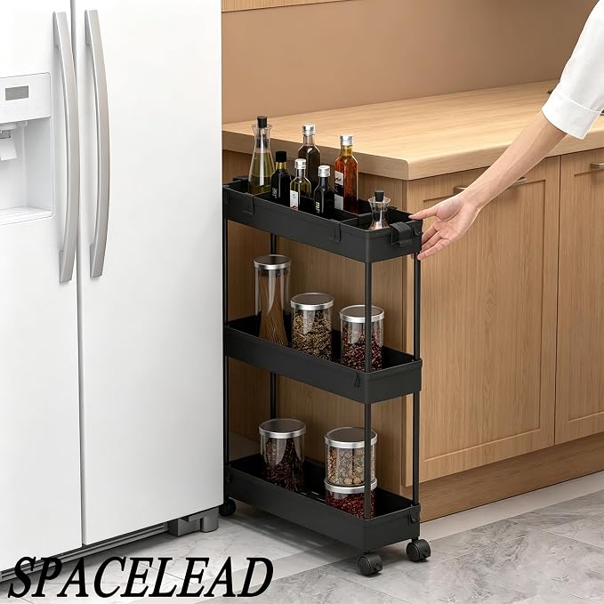 SPACELEAD Slim Storage Cart 3 Tier, Bathroom Organizer Rolling Utility - Image 6