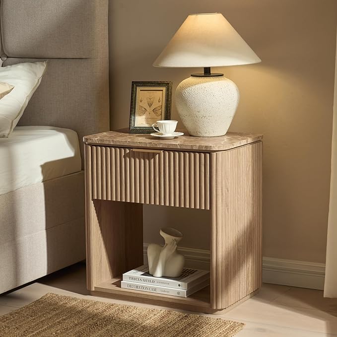 Fluted Nightstand Set of 2, Bedside Table - Image 6
