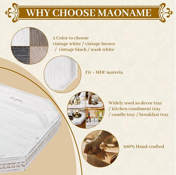 MAONAME Wood Serving Tray, Farmhouse Wooden Tray - Image 8