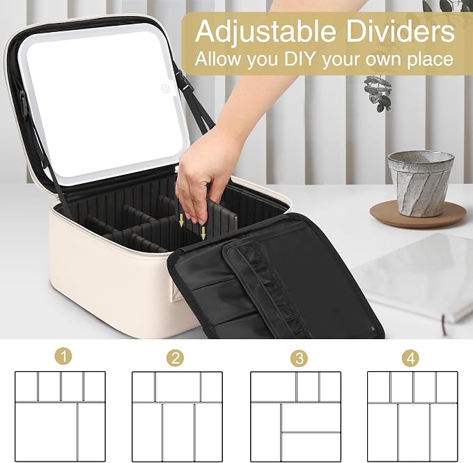 Relavel Makeup Bag with Led Mirror Travel Makeup Train Case Cosmetic Organizer - Image 3