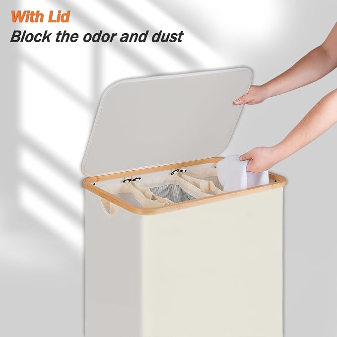 efluky Laundry Hamper with Lid, Trio Laundry Hamper with 3 Removable Bags - Image 3