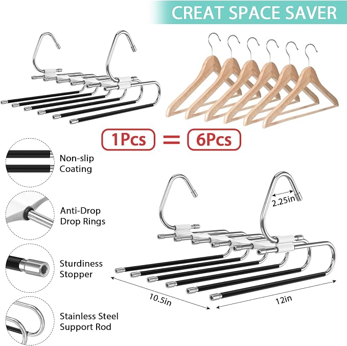 Upgrade 6 Layers Pants Hangers Space Saving - Image 5