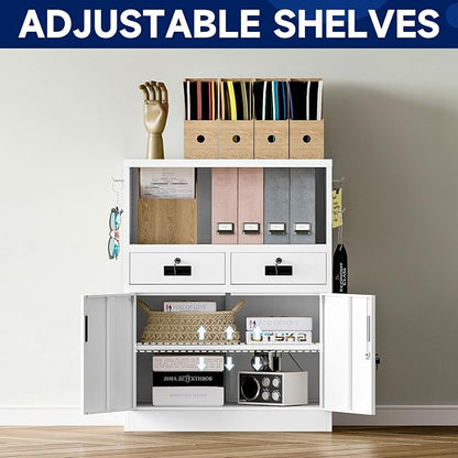 Yizosh Locking Cabinet with 2 Drawers, Metal Storage Cabinet with Locking Doors - Image 4