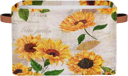 Storage Basket Flower Floral Sunflower, Large Foldable Organizer Storage Bins by Pardick