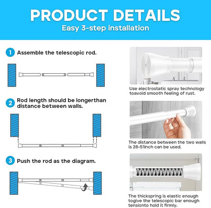 AIZESI 2pcs Spring Tension Curtain Rod 28 to 48 Inch - Image 7