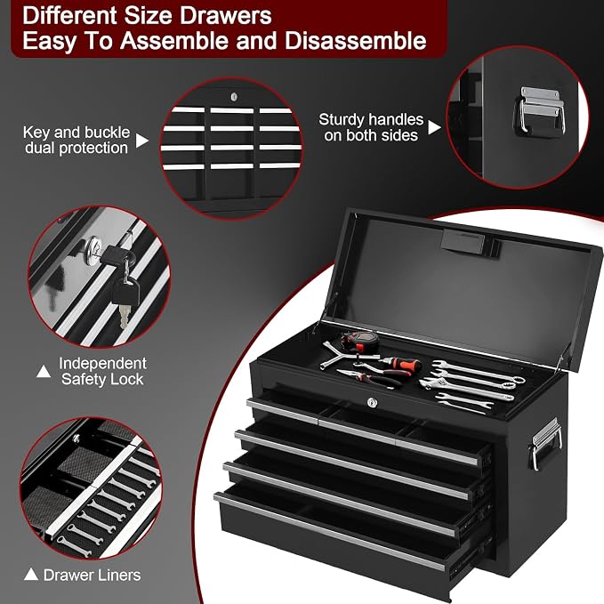 8-Drawer Rolling Tool Chest, 2-in-1 High Capacity Removable Cabinet Storage - Image 6
