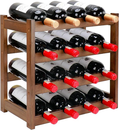 Bamboo Wine Rack, 4-Tier 16 Bottles Wine Storage Cabinet Shelf, Easy-Assembly by Thalomely