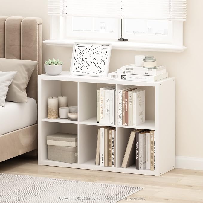 Furinno CUBICLE 6-Cube Book Shelf, Extra Thick Frame Bookshelf, Horizontally & - Image 2