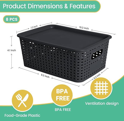 Plastic Storage Baskets with Lid-Plastic Storage Containers Stackable Storage - Image 2