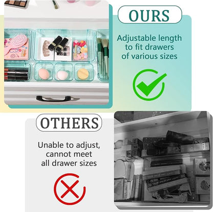 14 Pcs Adjustable Clear Drawer Organizer, Extendable Vanity Storage Bins - Image 3