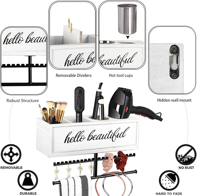 Rustic Hair Dryer Holder Wall Mounted, Hair Styling Tools & Accessories - Image 4