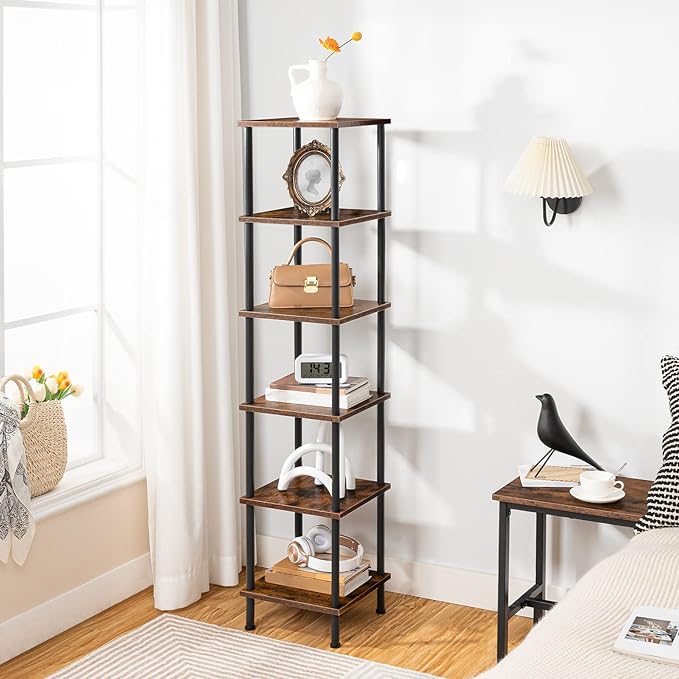 HOOBRO 6-Tier Corner Shelf, Corner Square Rack Display Shelf, Tall Storage Rack - Image 5