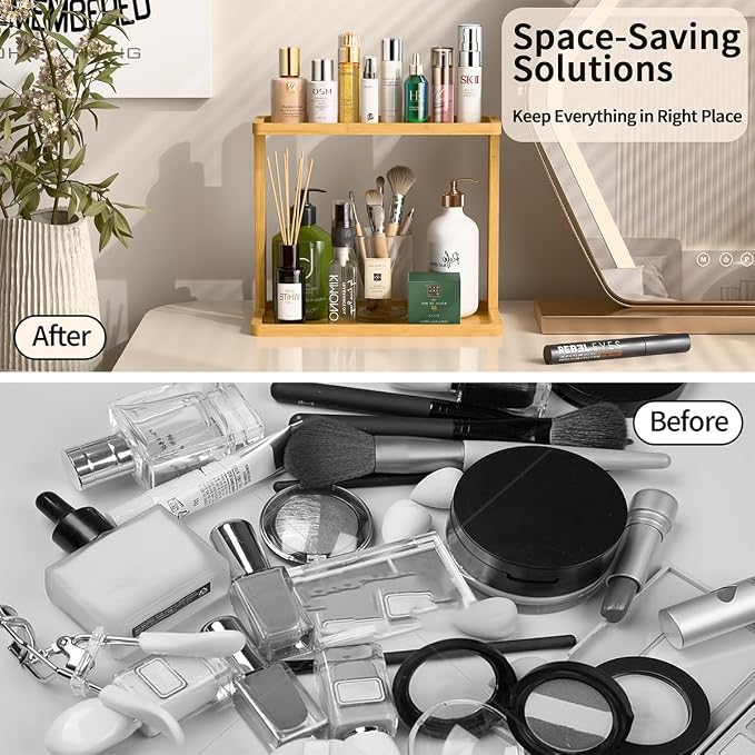 PEKER Bamboo Bathroom Organizer Countertop – Small Vanity Storage Shelf - Image 5