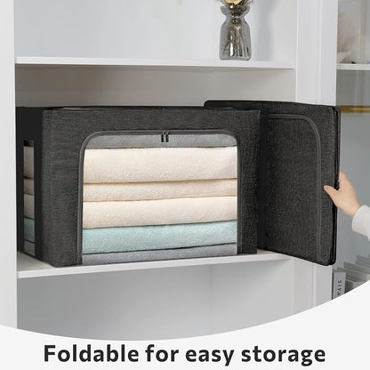FHSQX 2 Pack Clothes Storage Bins Foldable Metal Frame Storage Box Linen Fabric - Image 2