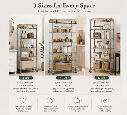 4-Tier Wire Shelf with Clear Cover, leveling feet, adjustable shelves, and - Image 3