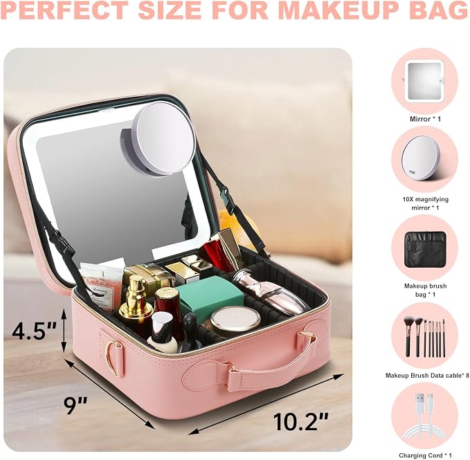 Mocado Travel Makeup Bag with LED Lighted Mirror, Travel Makeup Organizer - Image 7