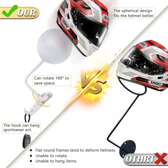Kikerike Motorcycle Helmet Rack Wall Mount 180 Degree Rotation Metal Armet - Image 4