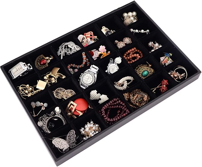 Black Velvet Stackable 36 Compartments Jewelry Tray Showcase Display Organizer - Image 4
