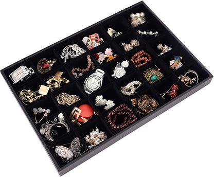 Black Velvet Stackable 36 Compartments Jewelry Tray Showcase Display Organizer - Image 4