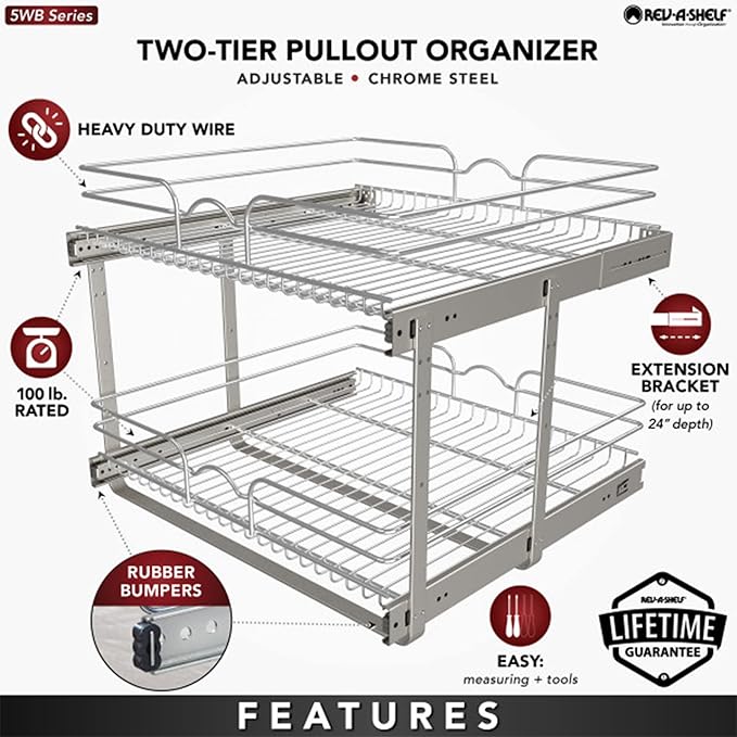 Rev-A-Shelf 2-Tier Kitchen Cabinet Pullout Shelf and Drawer Organizer Slide Out - Image 3