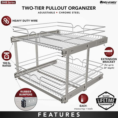 Rev-A-Shelf 2-Tier Kitchen Cabinet Pullout Shelf and Drawer Organizer Slide Out - Image 3