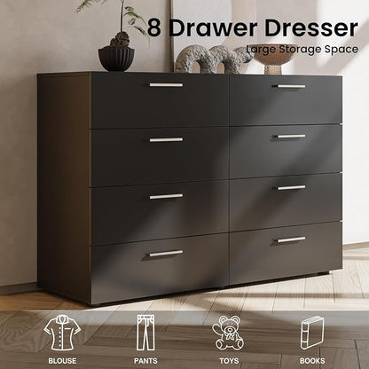 Karl home 8 Drawer Dresser, Wood Black Vanity Drawer Cabinet, Bedroom Storage - Image 4