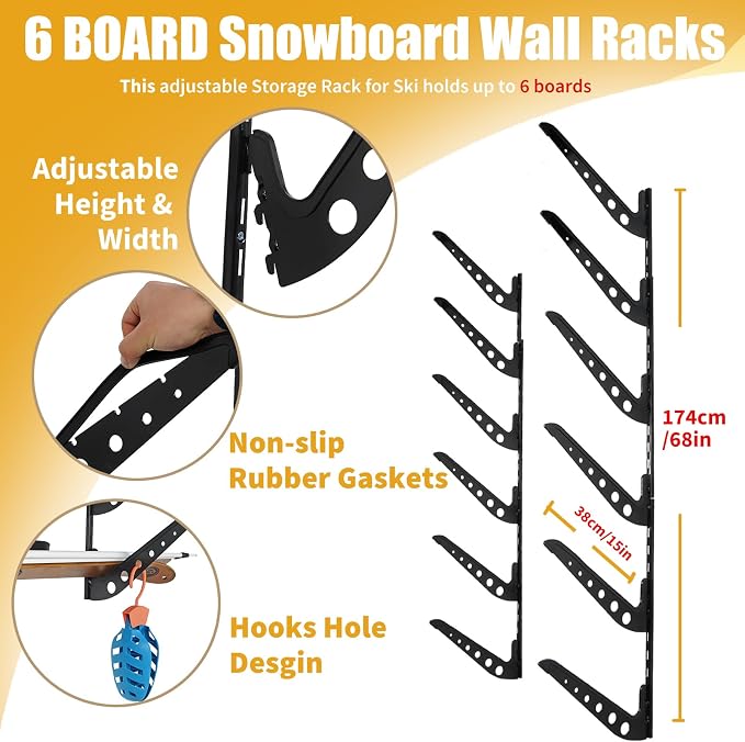 Snowboard Wall Racks, Adjustable Storage Rack - Image 2