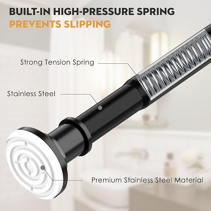 Heavy Duty Black Shower Curtain Rods 30-88 In 1.1" Dia AdjustableTesnion | - Image 2