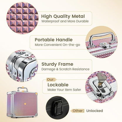 Makeup Case with Magnetic Lighted Mirror Makeup Organizer Box Travel Cosmetic - Image 5