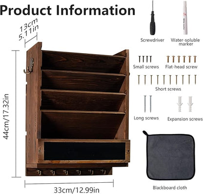 Rustic wall mail organizer, Key and Mail File Holder - Image 2