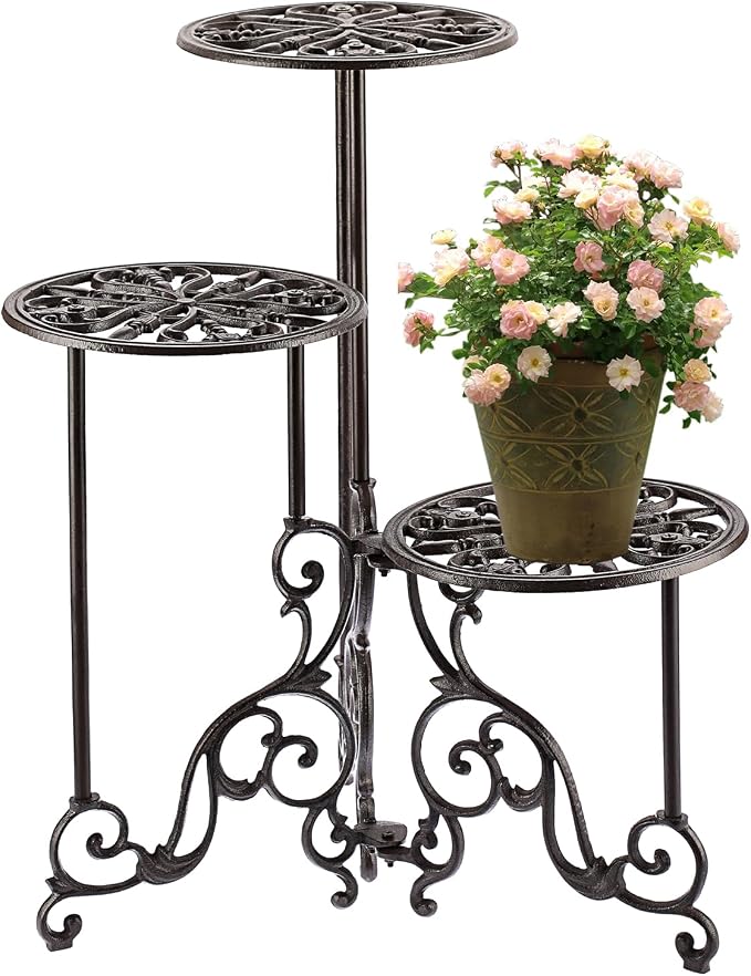 OwnMy 3 Tier Heavy Duty Cast Iron Plant Stand Foldable Wrought Iron Flower Pot by OwnMy