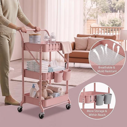Amatic 3-Tier Folding Rolling Utility Cart - Image 5