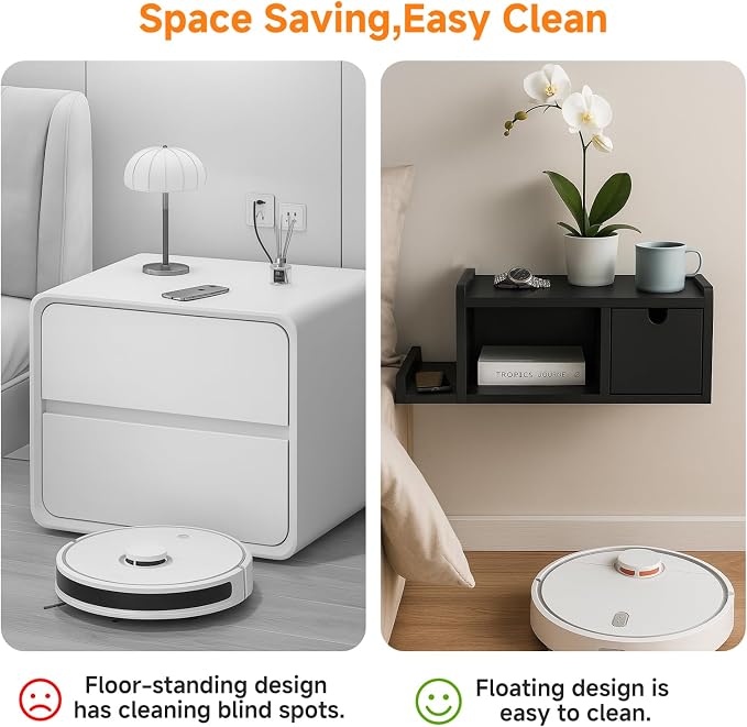 Floating Nightstand with Drawer & Shelf, Wall Mounted Bedside Table - Image 9