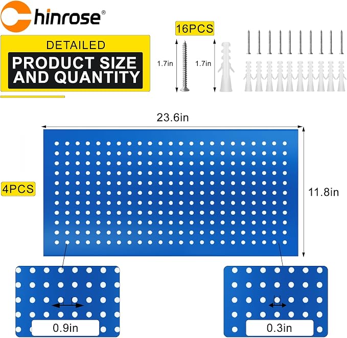 Metal Pegboard Panels 24" x 12" 4 Pack Heavy Duty Steel Pegboard Wall Organizer - Image 3